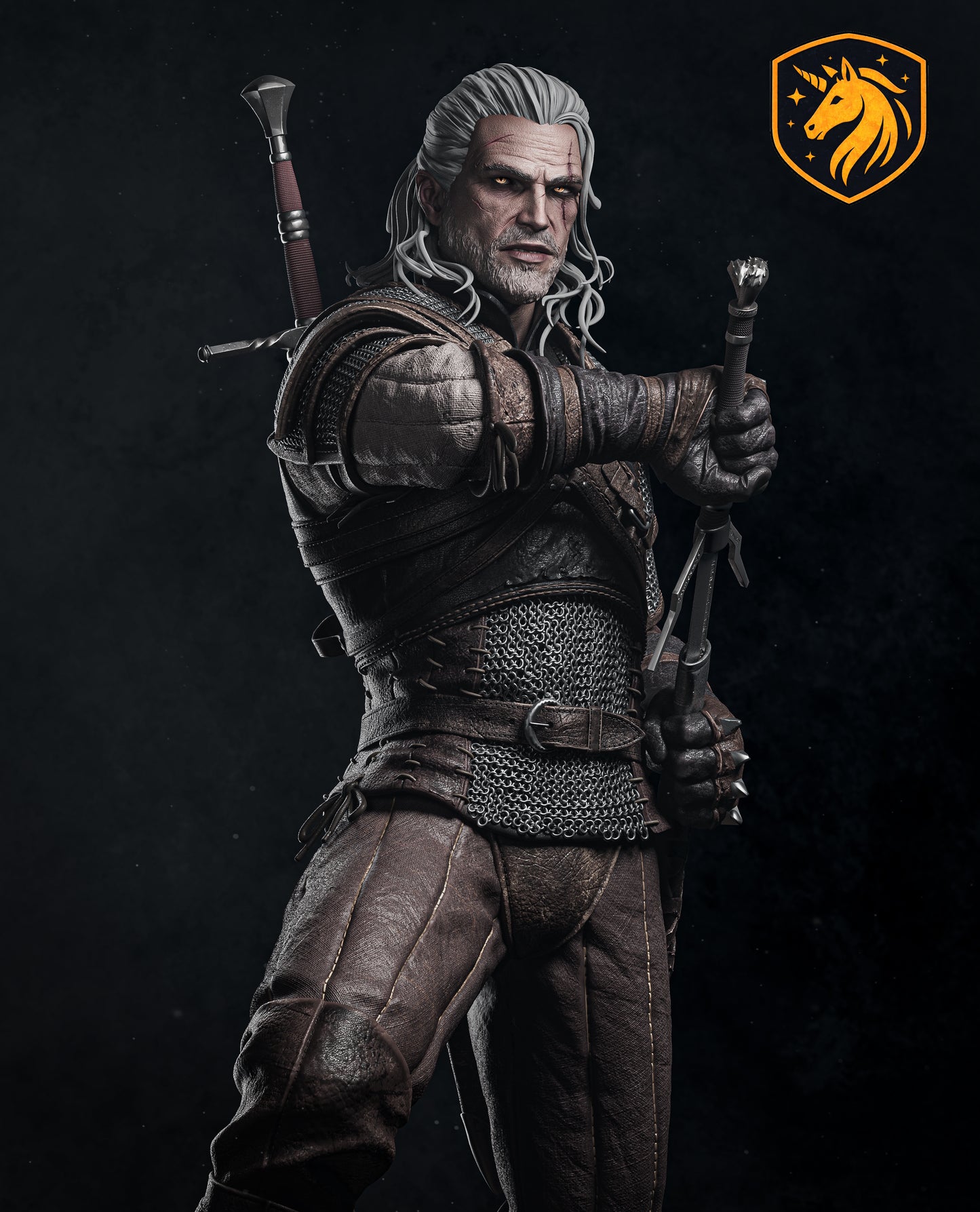 Geralt The Witcher Fan Art Statue | Fantasy Warrior Resin Figure | Gothic Knight Collectible | Multi-Part Unpainted 3D Printed Model
