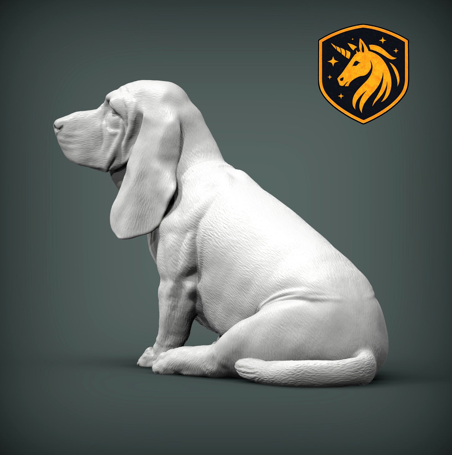 Basset Hound (Sitting Pose) – Unpainted ABS Resin Model | Realistic Dog Sculpture