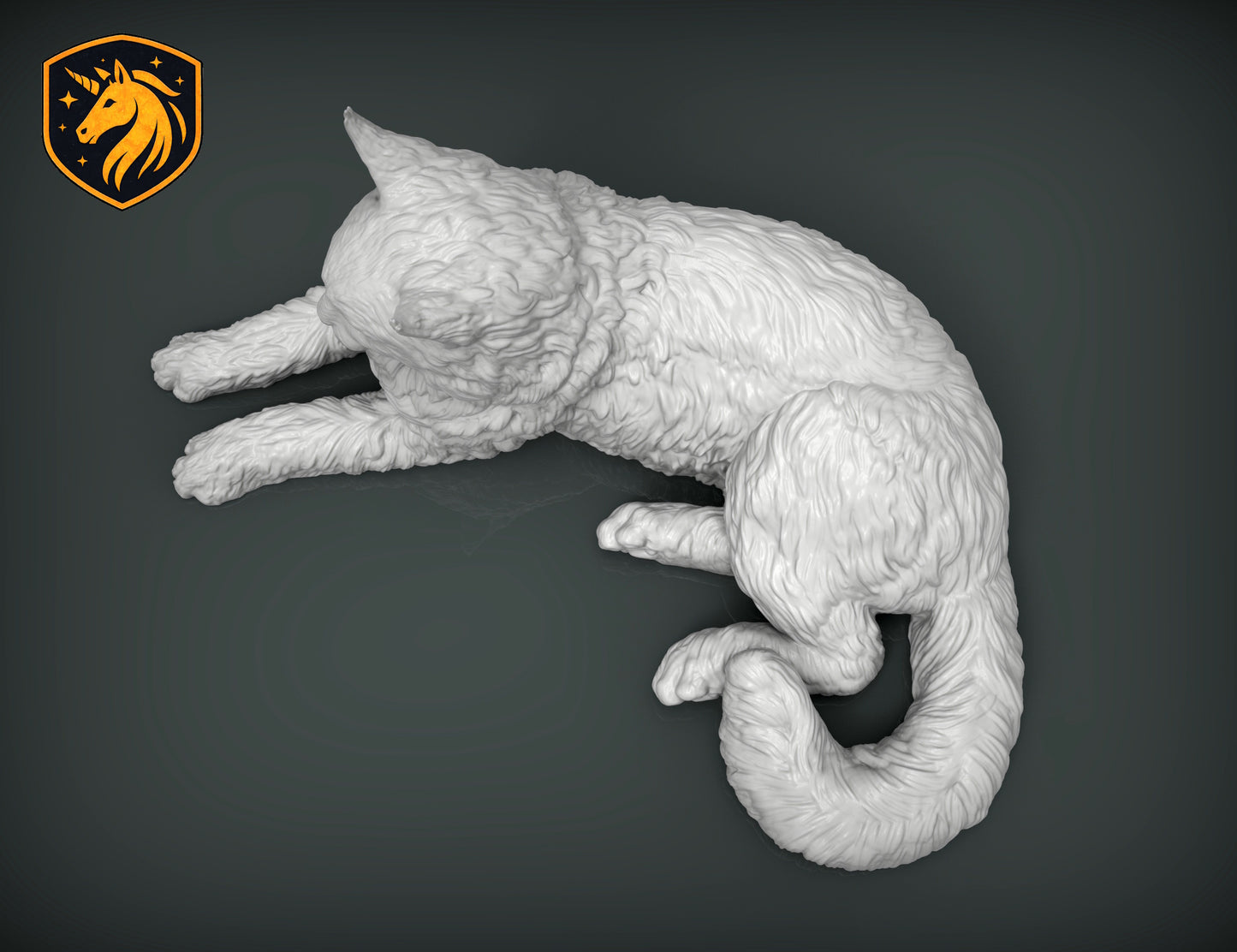 Maine Coon Cat Lying Pose – Unpainted ABS Resin Model, Realistic Long-Haired Cat Sculpture, Collector's Display Piece