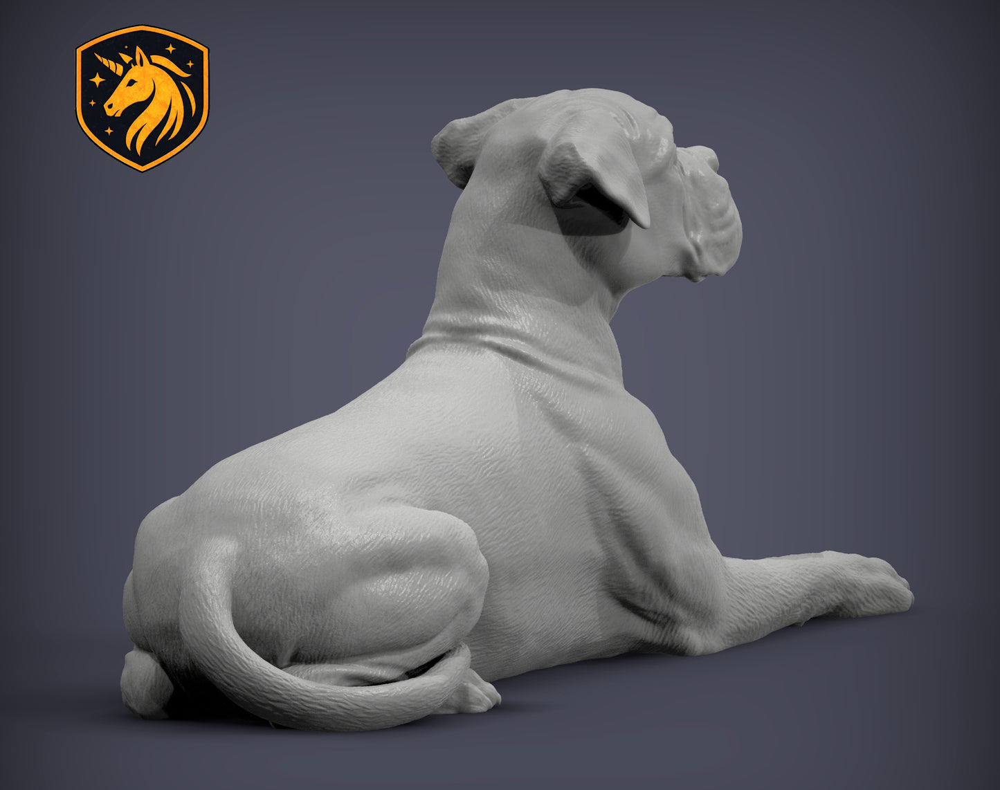 Boxer (Lying Pose) – Unpainted ABS Resin Model | Realistic Canine Sculpture