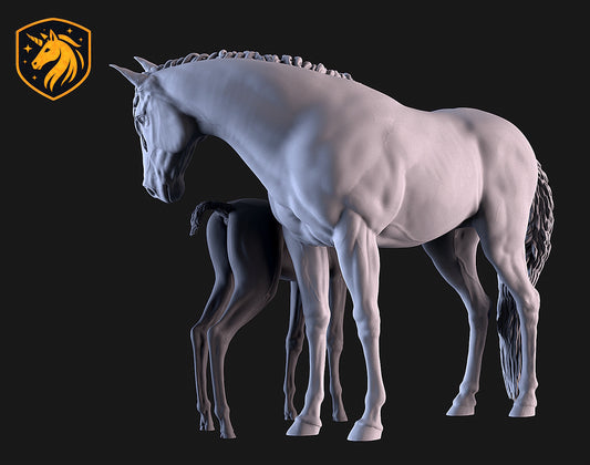 Sport Horse Mare & Foal – Unpainted ABS Resin Model Set | Realistic Equine Sculpture