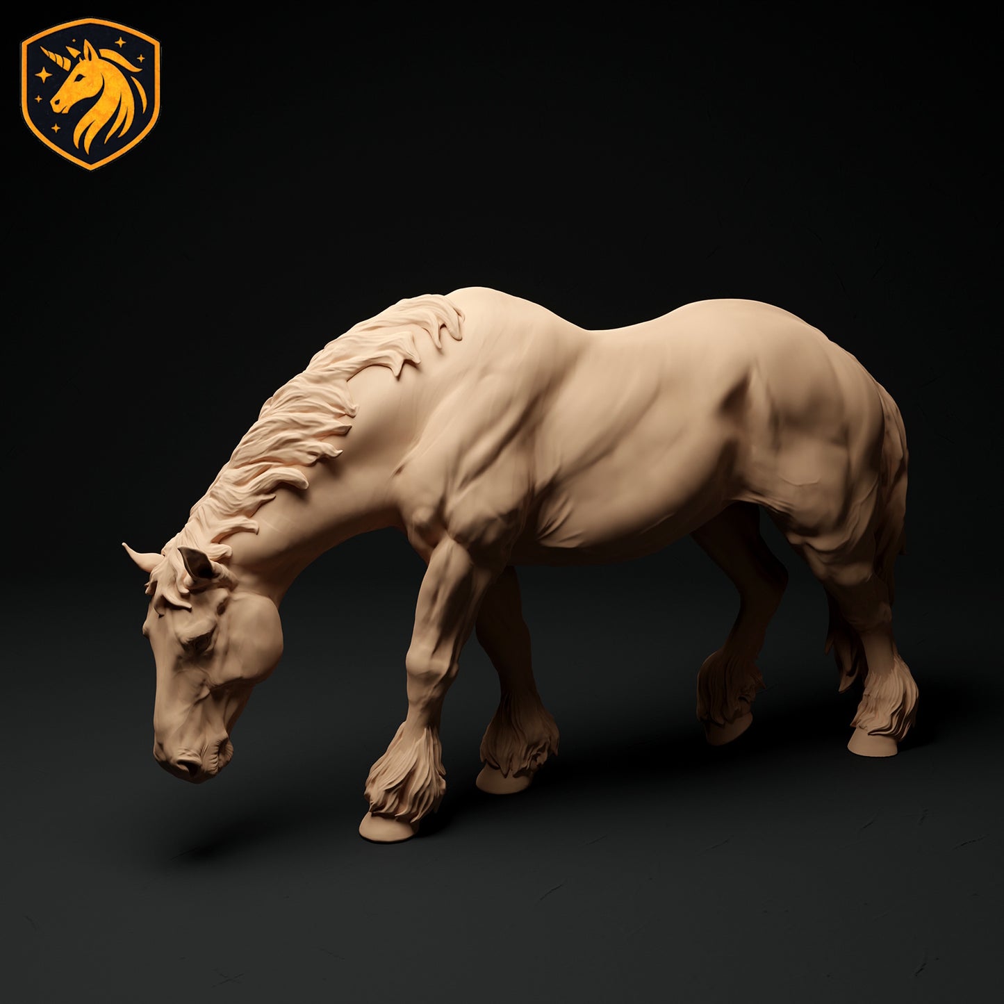 Suffolk Punch Horse Grazing Resin Model | 1/6 Scale Available | Unpainted ABS White Resin