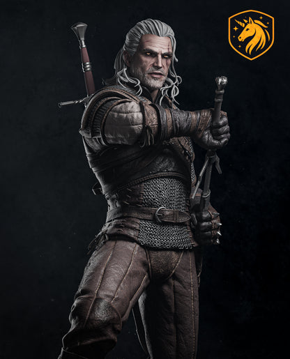 Geralt The Witcher Fan Art Statue | Fantasy Warrior Resin Figure | Gothic Knight Collectible | Multi-Part Unpainted 3D Printed Model