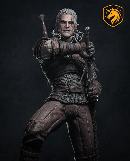 Geralt The Witcher Fan Art Statue | Fantasy Warrior Resin Figure | Gothic Knight Collectible | Multi-Part Unpainted 3D Printed Model