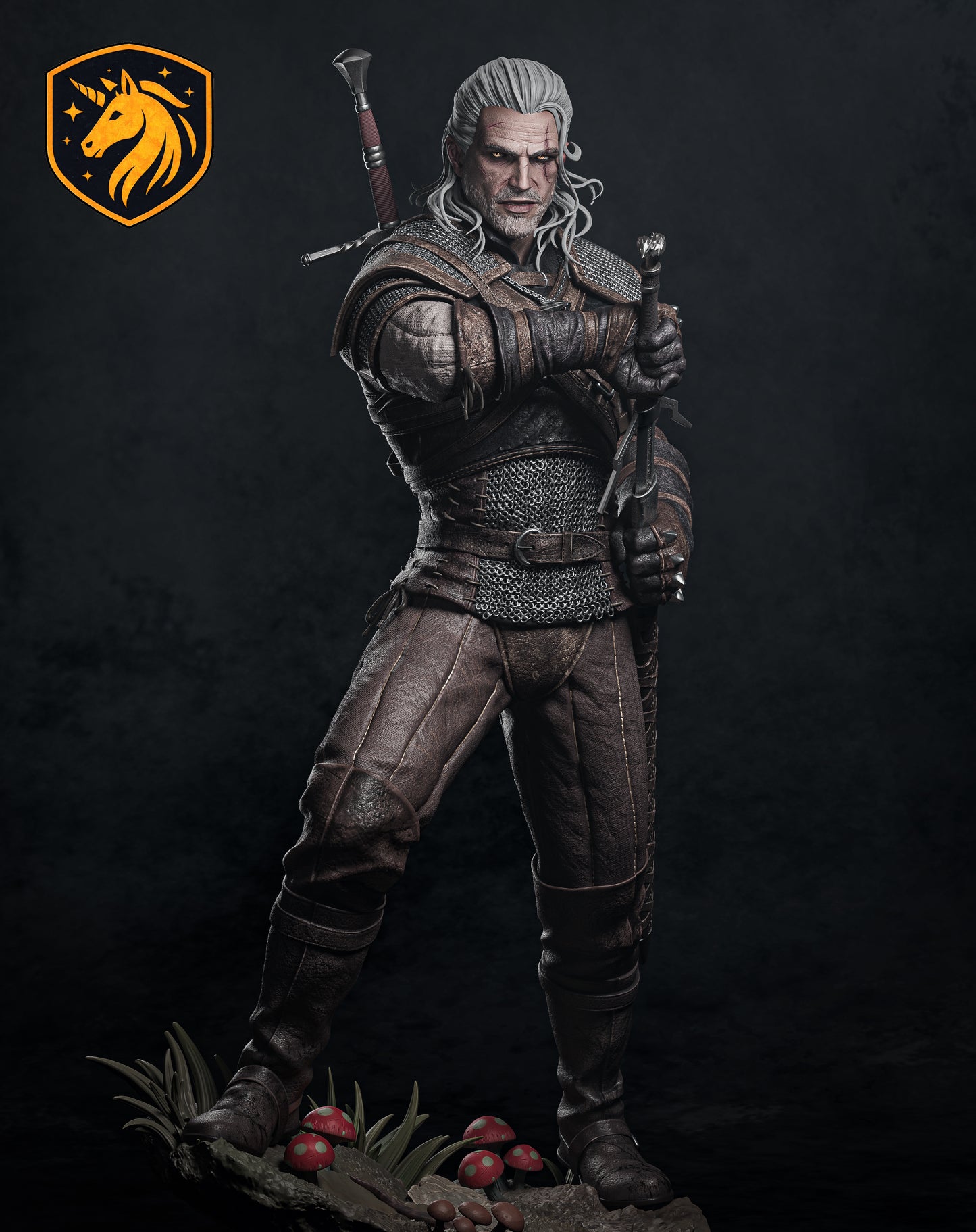Geralt The Witcher Fan Art Statue | Fantasy Warrior Resin Figure | Gothic Knight Collectible | Multi-Part Unpainted 3D Printed Model