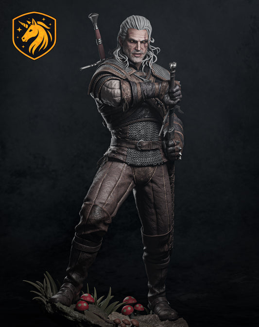Geralt The Witcher Fan Art Statue | Fantasy Warrior Resin Figure | Gothic Knight Collectible | Multi-Part Unpainted 3D Printed Model