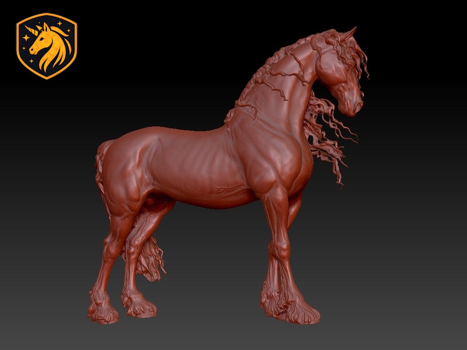Friesian Windblown Stallion Horse (Windblown Standing Pose) – Unpainted ABS Resin Mode