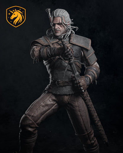 Geralt The Witcher Fan Art Statue | Fantasy Warrior Resin Figure | Gothic Knight Collectible | Multi-Part Unpainted 3D Printed Model