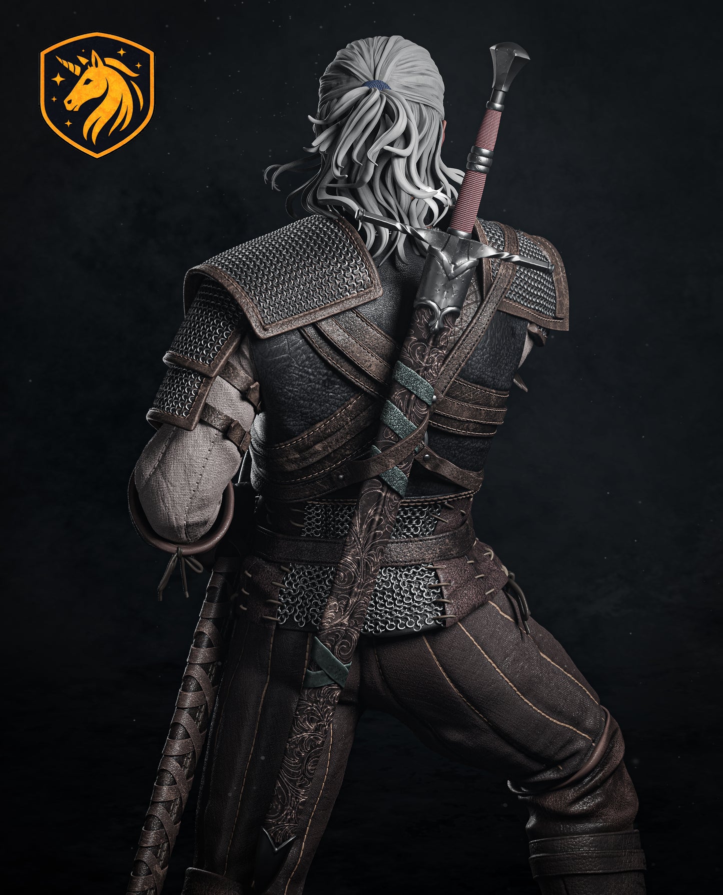 Geralt The Witcher Fan Art Statue | Fantasy Warrior Resin Figure | Gothic Knight Collectible | Multi-Part Unpainted 3D Printed Model