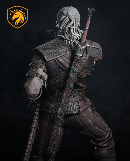 Geralt The Witcher Fan Art Statue | Fantasy Warrior Resin Figure | Gothic Knight Collectible | Multi-Part Unpainted 3D Printed Model