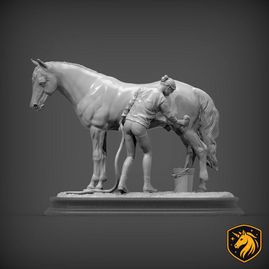 Woman Washing Horse – Unpainted ABS Resin Model | Realistic Equine Care Scene
