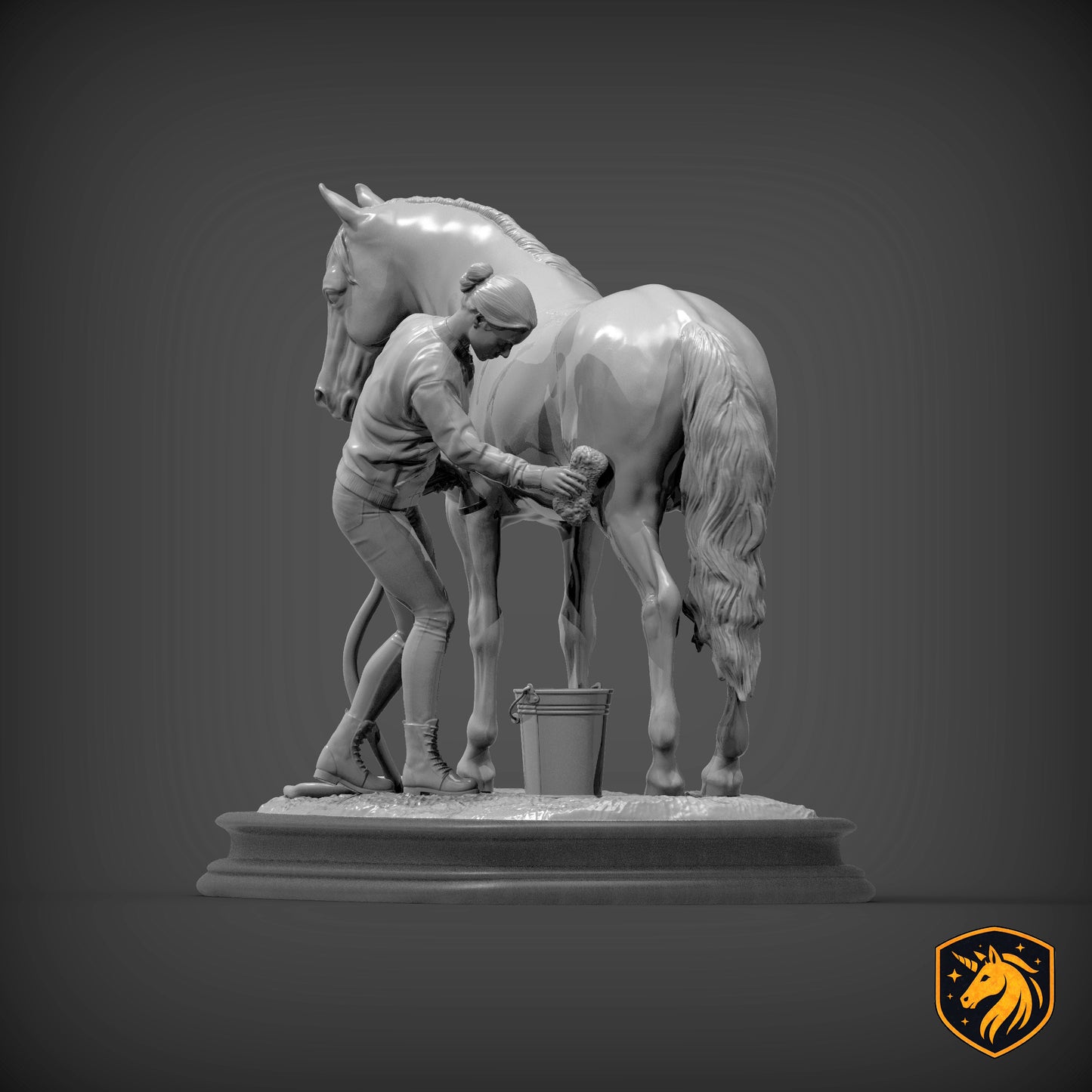 Woman Washing Horse – Unpainted ABS Resin Model | Realistic Equine Care Scene