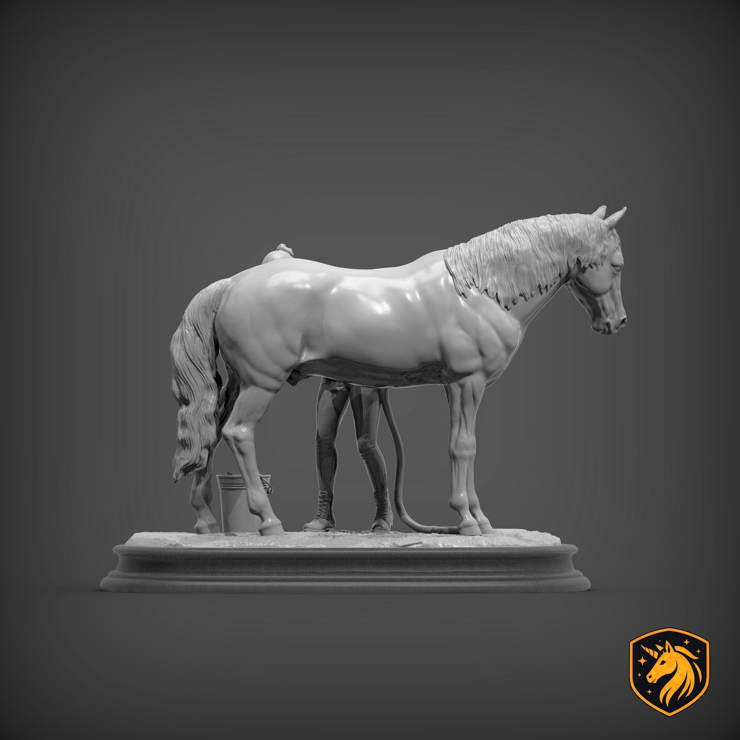 Woman Washing Horse – Unpainted ABS Resin Model | Realistic Equine Care Scene
