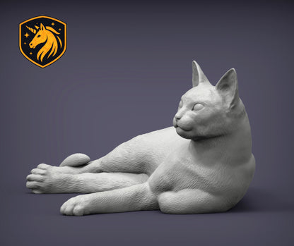 Abyssinian Cat Lying Pose – Unpainted ABS Resin Model, Realistic Cat Sculpture, Collector's Display Piece