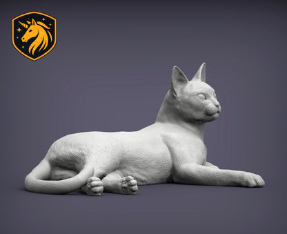 Abyssinian Cat Lying Pose – Unpainted ABS Resin Model, Realistic Cat Sculpture, Collector's Display Piece