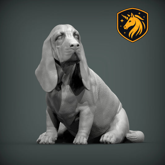 Basset Hound (Sitting Pose) – Unpainted ABS Resin Model | Realistic Dog Sculpture
