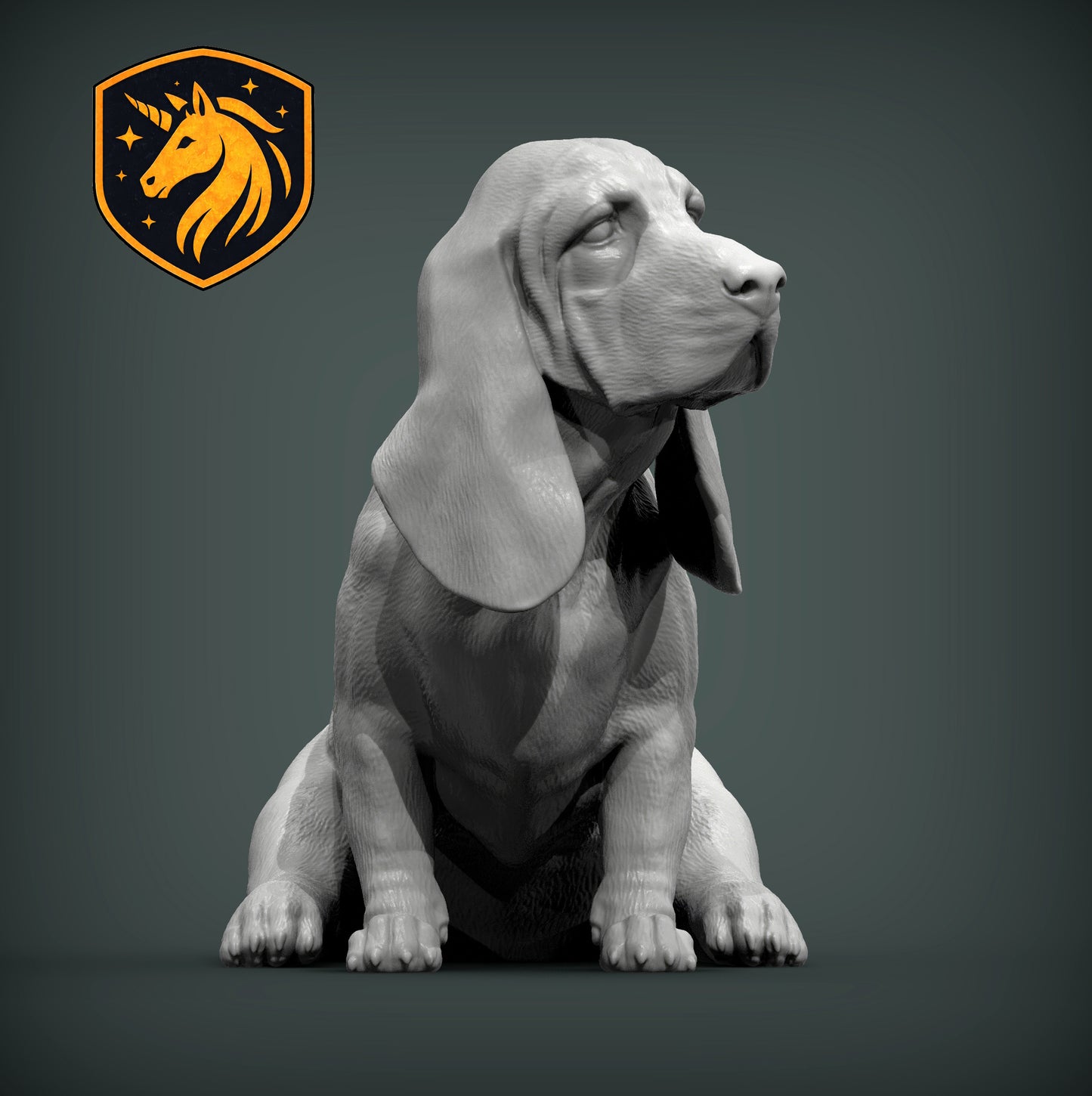 Basset Hound (Sitting Pose) – Unpainted ABS Resin Model | Realistic Dog Sculpture