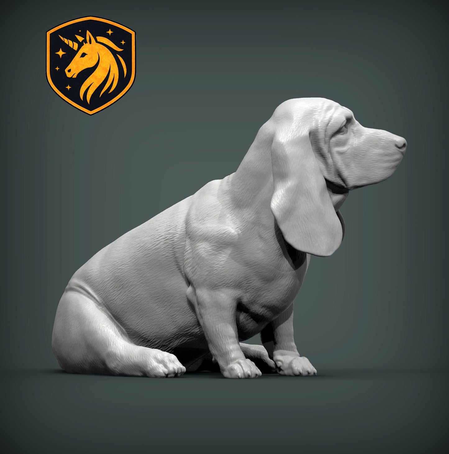 Basset Hound (Sitting Pose) – Unpainted ABS Resin Model | Realistic Dog Sculpture