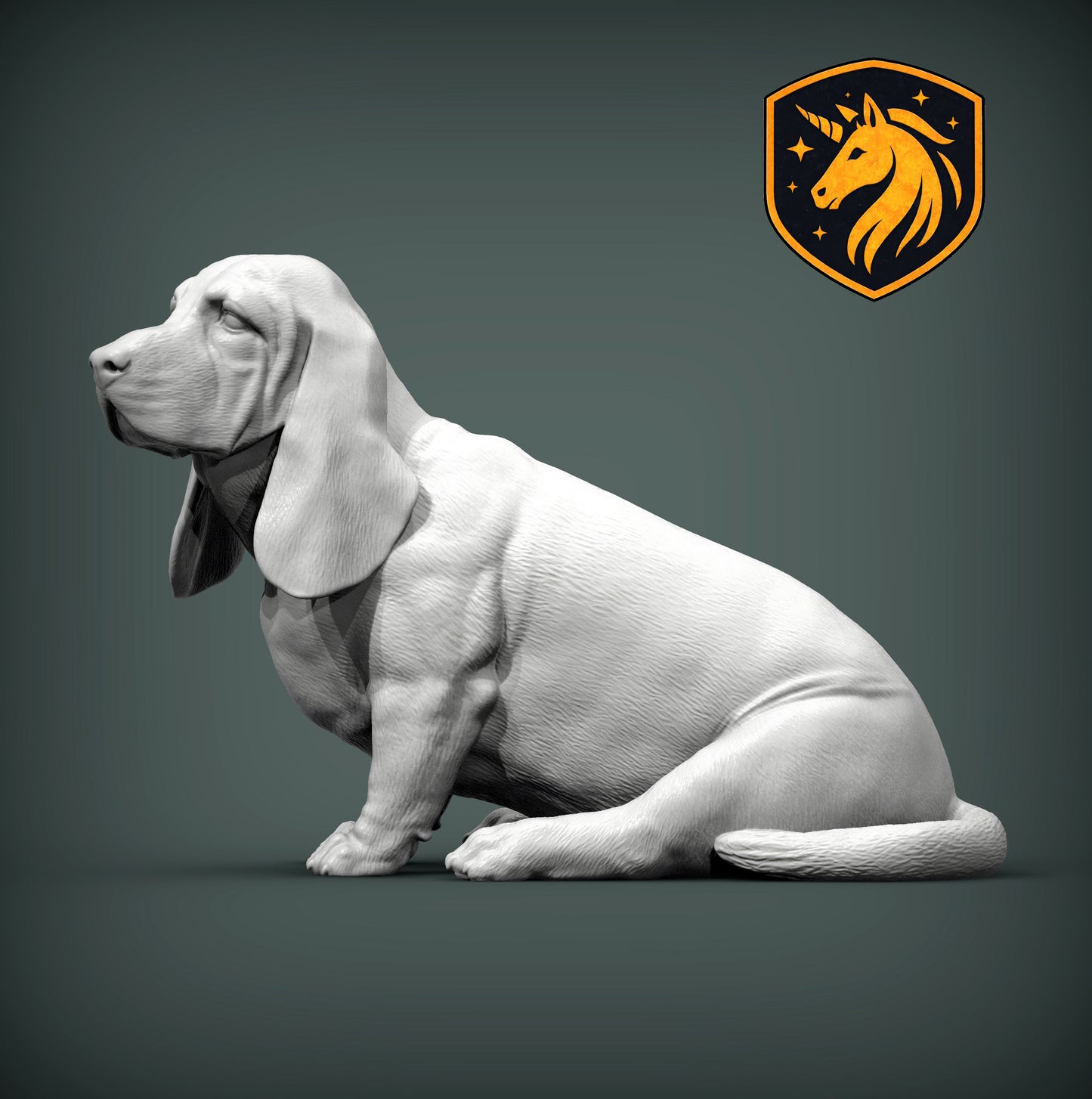 Basset Hound (Sitting Pose) – Unpainted ABS Resin Model | Realistic Dog Sculpture