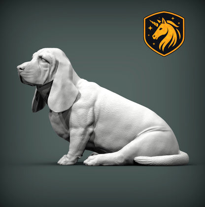 Basset Hound (Sitting Pose) – Unpainted ABS Resin Model | Realistic Dog Sculpture