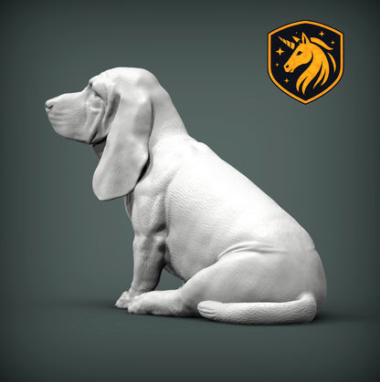 Basset Hound (Sitting Pose) – Unpainted ABS Resin Model | Realistic Dog Sculpture