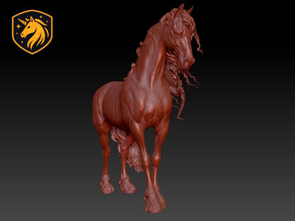 Friesian Windblown Stallion Horse (Windblown Standing Pose) – Unpainted ABS Resin Mode