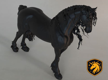Friesian Windblown Stallion Horse (Windblown Standing Pose) – Unpainted ABS Resin Mode