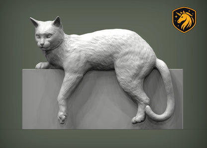 Cat Draped on Shelf Pose – Unpainted ABS Resin Model, Realistic Lounging Cat Sculpture, Edge-Hanging Display Piece