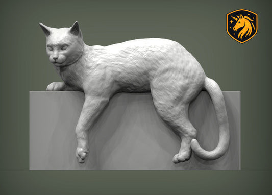 Cat Draped on Shelf Pose – Unpainted ABS Resin Model, Realistic Lounging Cat Sculpture, Edge-Hanging Display Piece