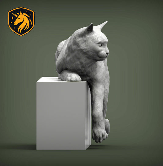 Cat Draped on Shelf Pose – Unpainted ABS Resin Model, Realistic Lounging Cat Sculpture, Edge-Hanging Display Piece
