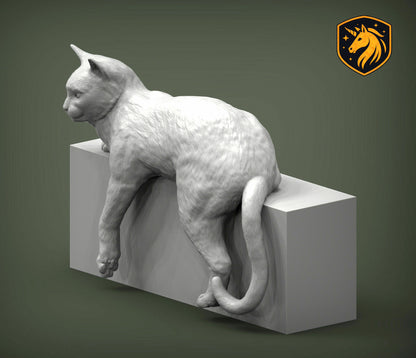 Cat Draped on Shelf Pose – Unpainted ABS Resin Model, Realistic Lounging Cat Sculpture, Edge-Hanging Display Piece