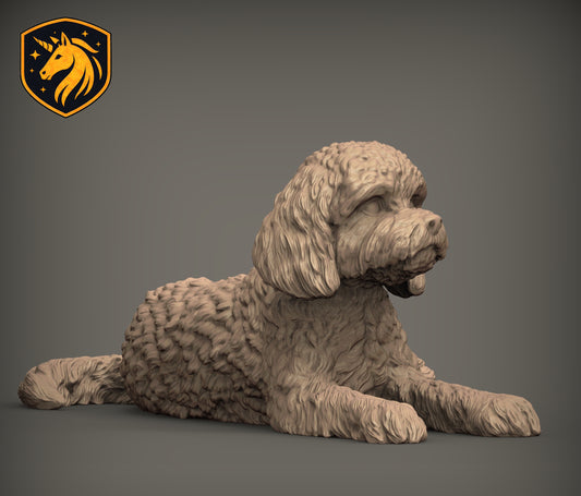 Cockapoo (Lying Pose) – Unpainted ABS Resin Model | Realistic Canine Sculpture