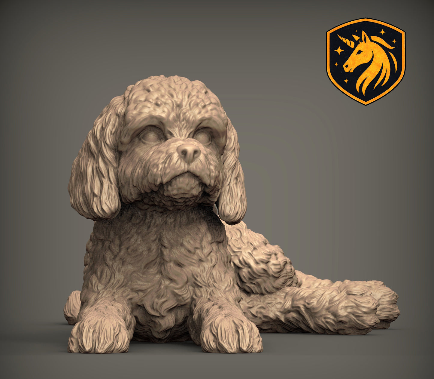 Cockapoo (Lying Pose) – Unpainted ABS Resin Model | Realistic Canine Sculpture