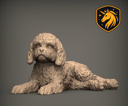 Cockapoo (Lying Pose) – Unpainted ABS Resin Model | Realistic Canine Sculpture