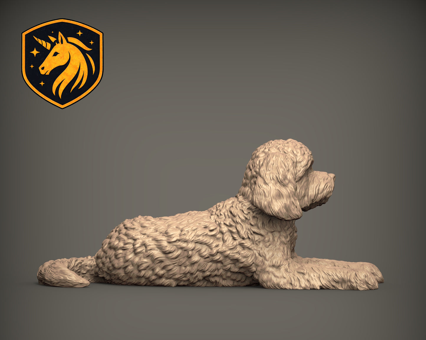 Cockapoo (Lying Pose) – Unpainted ABS Resin Model | Realistic Canine Sculpture