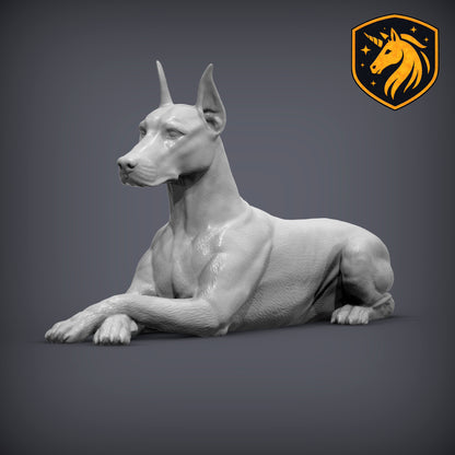 Doberman (Lying Pose) – Unpainted ABS Resin Model | Realistic Canine Sculpture