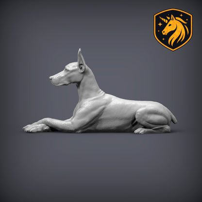 Doberman (Lying Pose) – Unpainted ABS Resin Model | Realistic Canine Sculpture