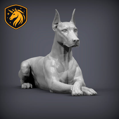 Doberman (Lying Pose) – Unpainted ABS Resin Model | Realistic Canine Sculpture