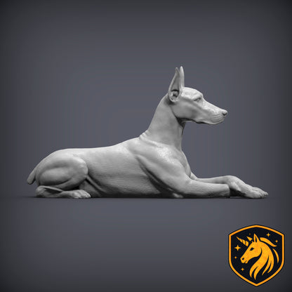 Doberman (Lying Pose) – Unpainted ABS Resin Model | Realistic Canine Sculpture