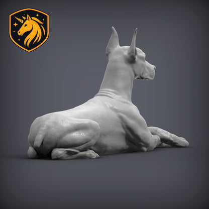 Doberman (Lying Pose) – Unpainted ABS Resin Model | Realistic Canine Sculpture