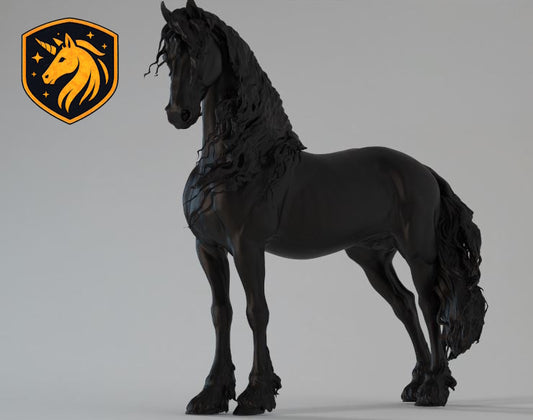 Friesian Windblown Stallion Horse (Windblown Standing Pose) – Unpainted ABS Resin Mode