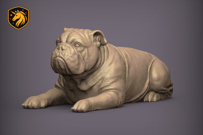 English Bulldog (Lying Pose) – Unpainted ABS Resin Model | Realistic Canine Sculpture