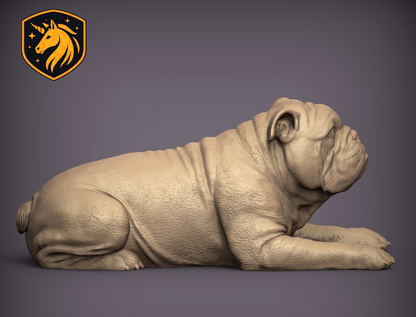 English Bulldog (Lying Pose) – Unpainted ABS Resin Model | Realistic Canine Sculpture