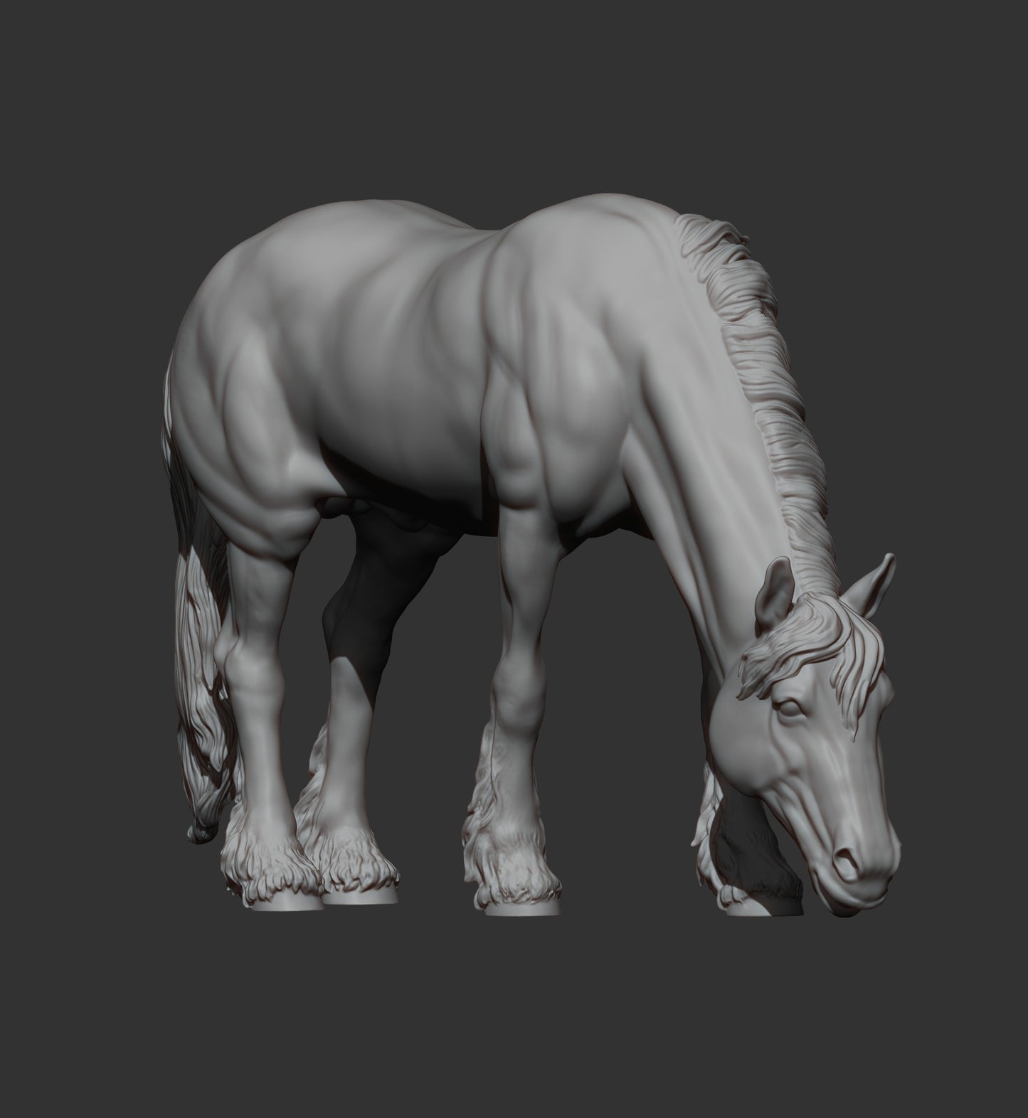 Friesian Horse Eats Grass – Unpainted 3D Print | ABS White Resin