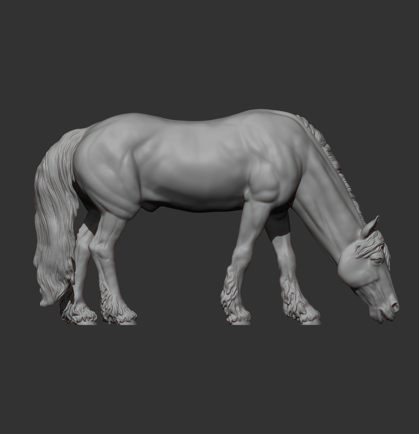 Friesian Horse Eats Grass – Unpainted 3D Print | ABS White Resin
