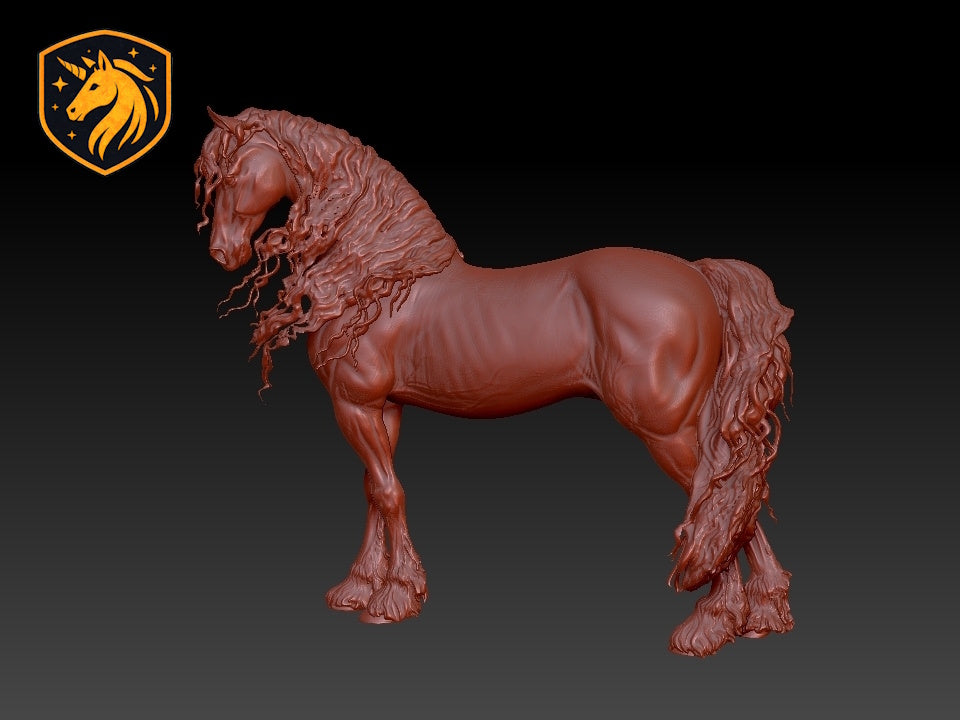 Friesian Windblown Stallion Horse (Windblown Standing Pose) – Unpainted ABS Resin Mode