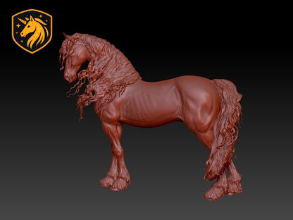 Friesian Windblown Stallion Horse (Windblown Standing Pose) – Unpainted ABS Resin Mode