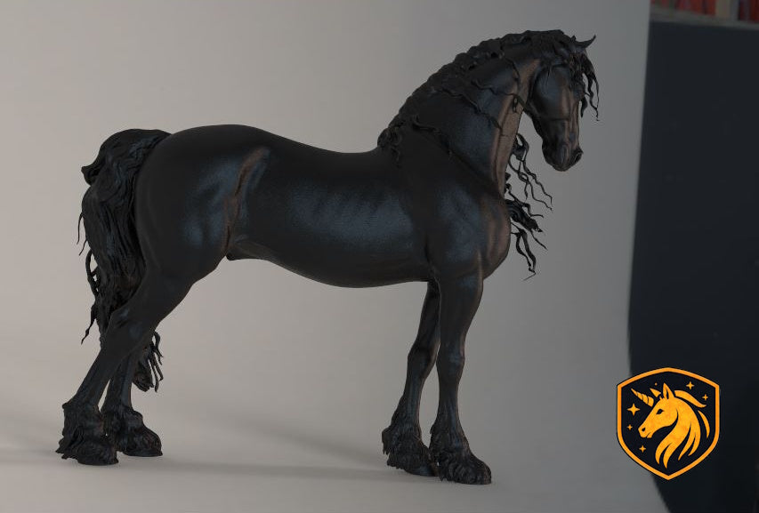 Friesian Windblown Stallion Horse (Windblown Standing Pose) – Unpainted ABS Resin Mode