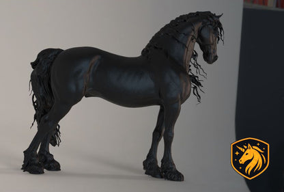 Friesian Windblown Stallion Horse (Windblown Standing Pose) – Unpainted ABS Resin Mode