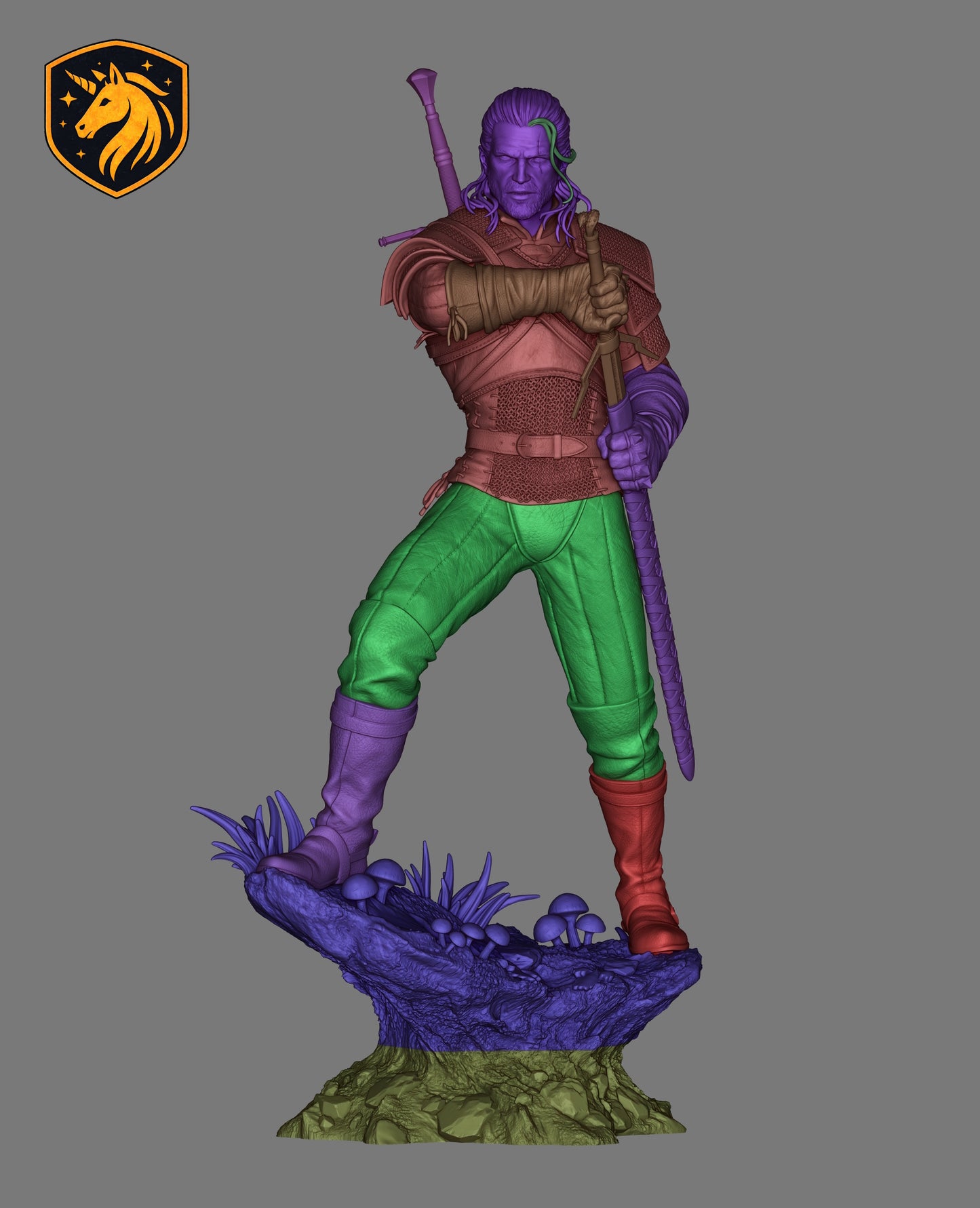 Geralt The Witcher Fan Art Statue | Fantasy Warrior Resin Figure | Gothic Knight Collectible | Multi-Part Unpainted 3D Printed Model